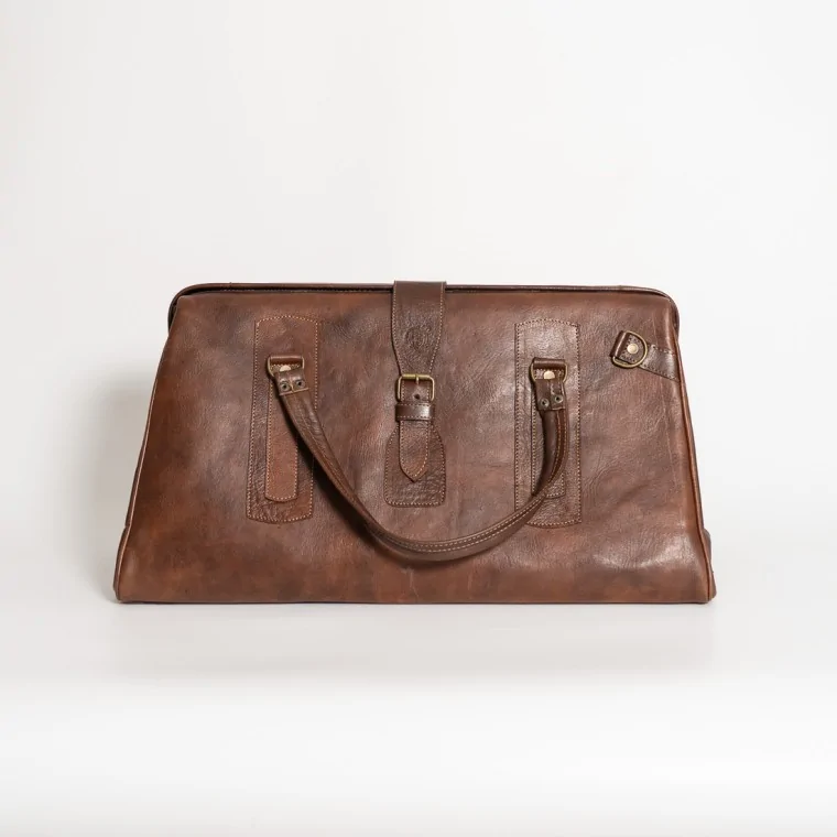 Bolso de Viaje de Piel Marrón con Apertura Amplia
